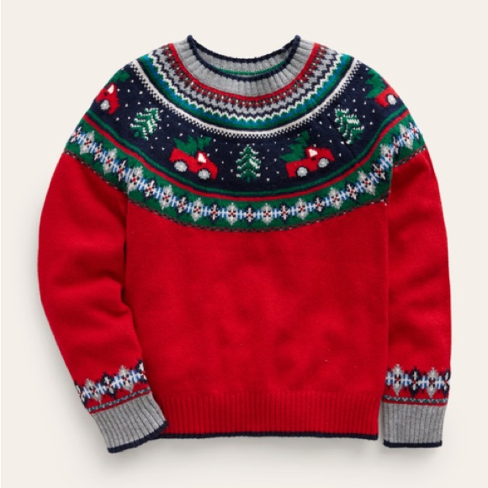 Mini Boden Boys’ Red Truck Christmas Sweater